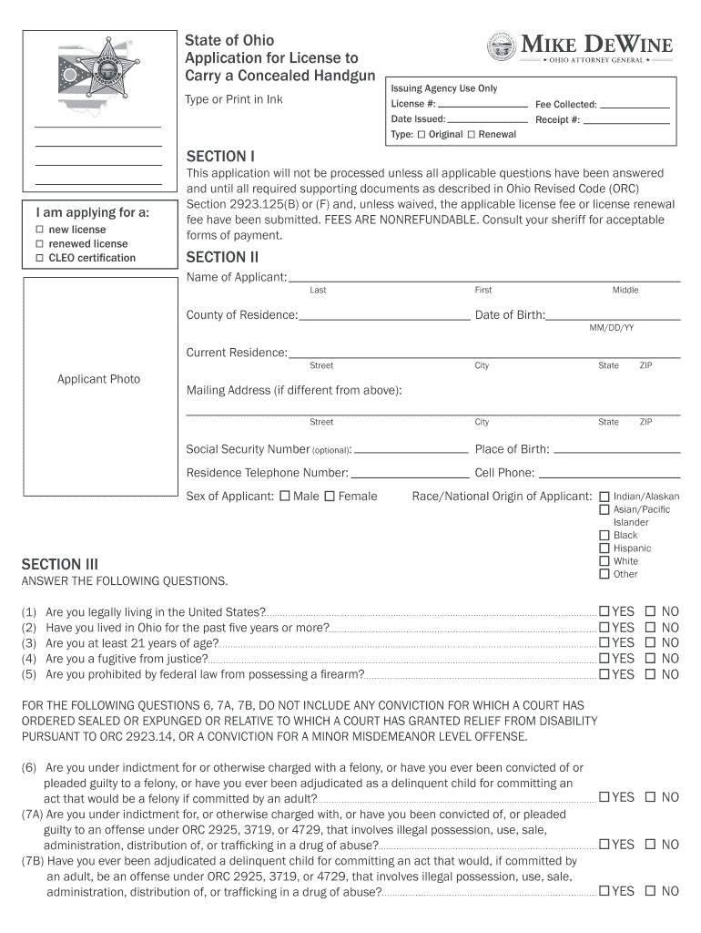 Ohio Concealed Carry Renewal  Form